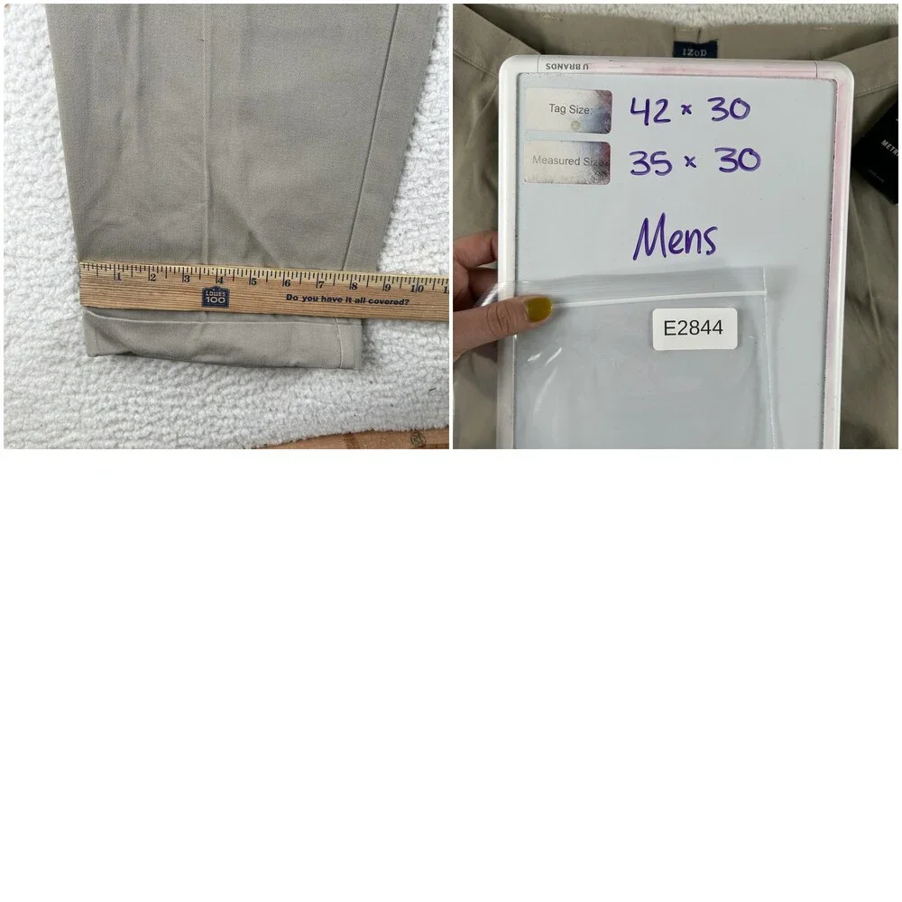 IZOD Pants Mens 35x30 Beige Wrinkle Free American Chino Pleated Cuffed